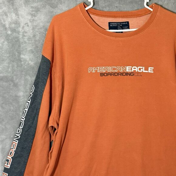 Vtg American Eagle AE77 L Orange Long Sleeve Shirt Boardriding Y2K Jesse Pinkman - Picture 3 of 8